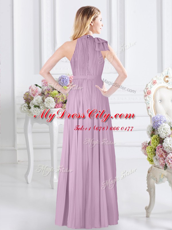 Beauteous Lavender Sleeveless Floor Length Ruching Zipper Damas Dress