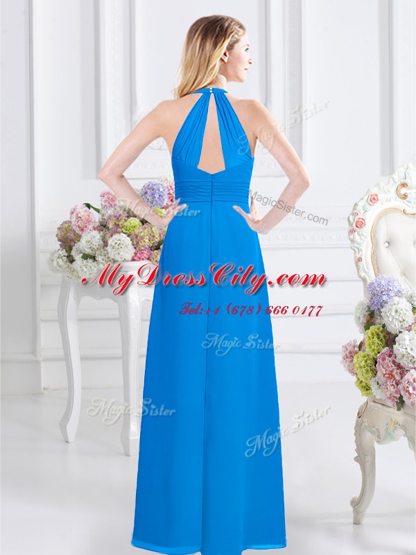 Custom Fit Baby Blue Halter Top Neckline Ruching Bridesmaids Dress Sleeveless Zipper