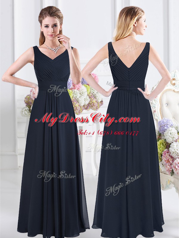 Floor Length Empire Sleeveless Navy Blue Bridesmaid Dresses Zipper