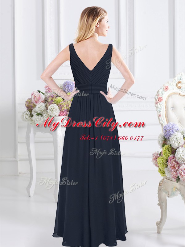 Floor Length Empire Sleeveless Navy Blue Bridesmaid Dresses Zipper