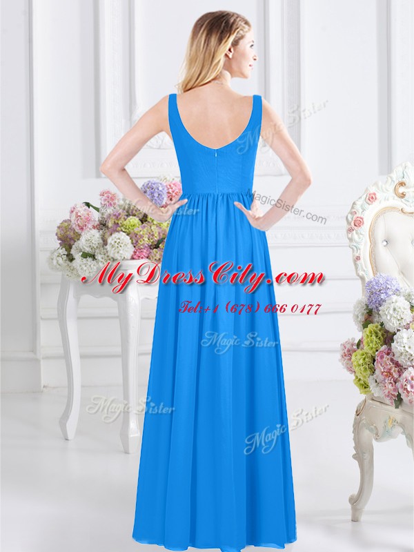 Sweet V-neck Sleeveless Chiffon Bridesmaid Gown Ruching Zipper