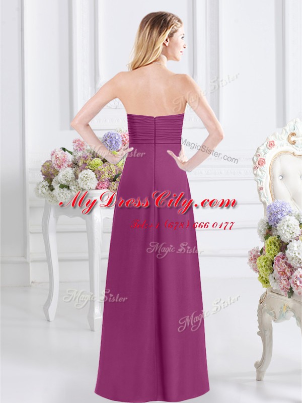 High Quality Fuchsia Zipper Sweetheart Ruching Bridesmaid Dresses Chiffon Sleeveless