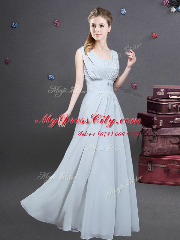 Chiffon Square Sleeveless Zipper Ruching Bridesmaid Gown in Grey