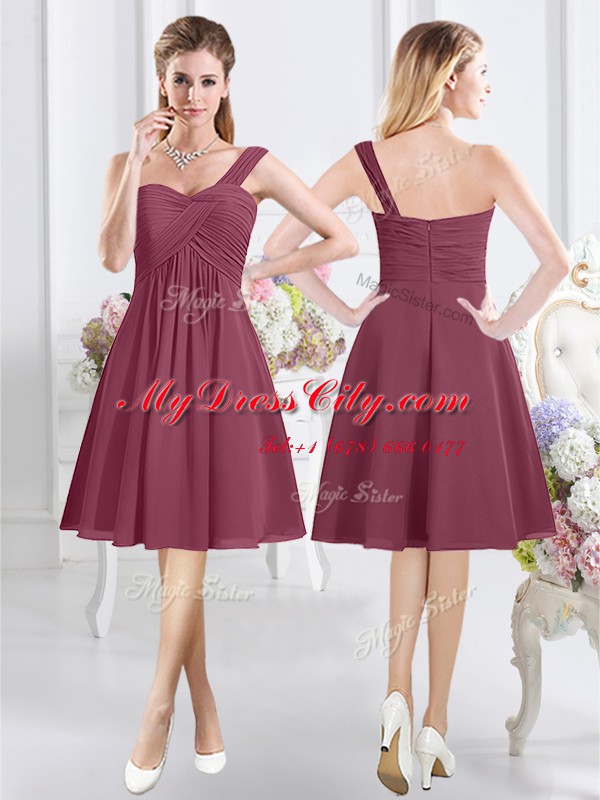 Adorable Sleeveless Zipper Knee Length Ruching Wedding Party Dress