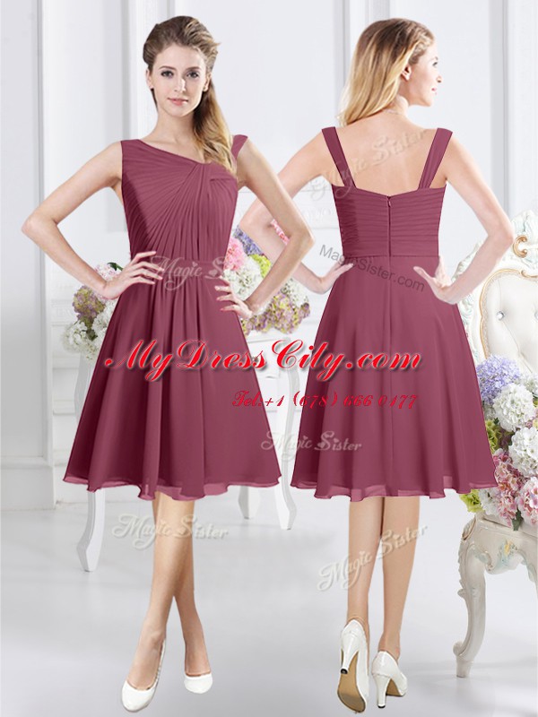 Amazing Chiffon Sleeveless Knee Length Bridesmaid Dress and Ruching