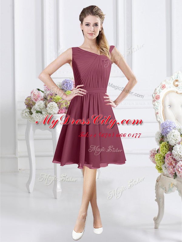 Amazing Chiffon Sleeveless Knee Length Bridesmaid Dress and Ruching