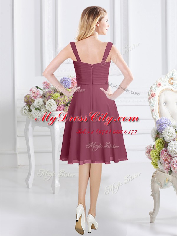 Amazing Chiffon Sleeveless Knee Length Bridesmaid Dress and Ruching