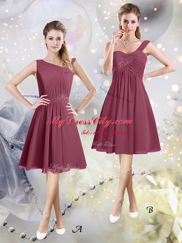 Amazing Chiffon Sleeveless Knee Length Bridesmaid Dress and Ruching