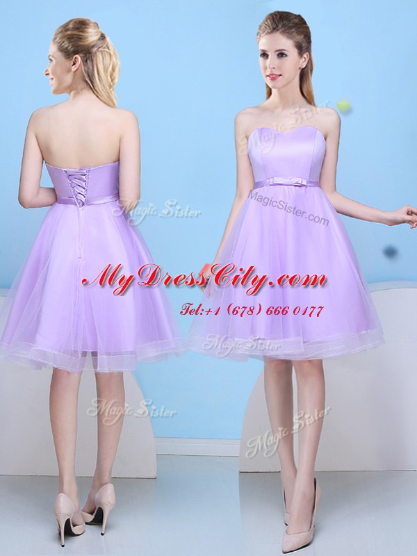 Sexy Knee Length Lavender Quinceanera Court of Honor Dress Scoop Sleeveless Lace Up