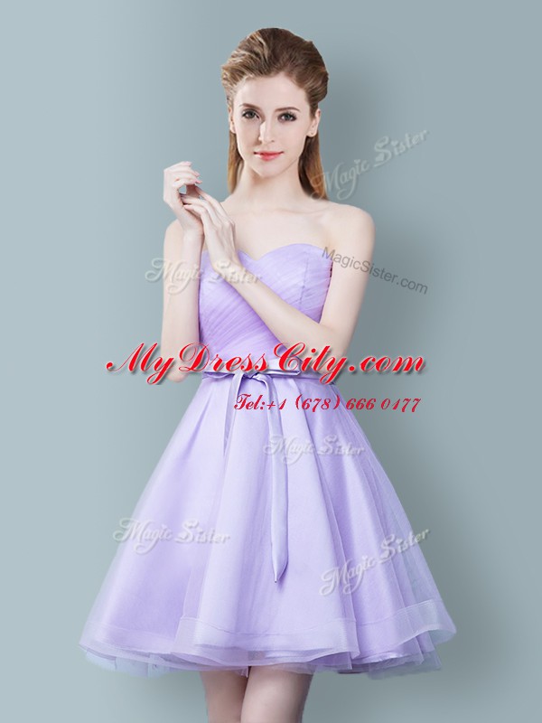 High Quality Empire Quinceanera Court Dresses Lavender Straps Tulle Cap Sleeves Knee Length Zipper