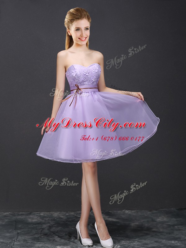 Unique Lavender Sweetheart Lace Up Lace Vestidos de Damas Sleeveless