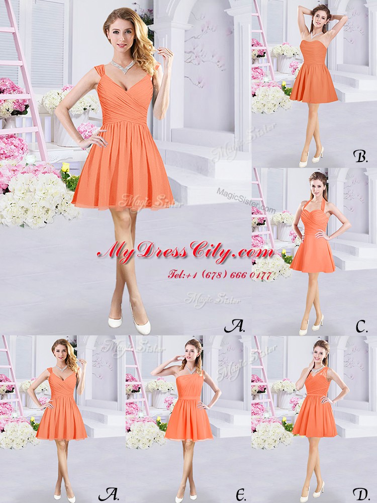 Customized Straps Sleeveless Zipper Bridesmaid Dresses Orange Chiffon