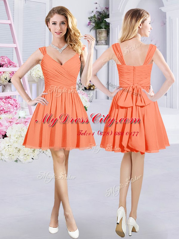 Customized Straps Sleeveless Zipper Bridesmaid Dresses Orange Chiffon