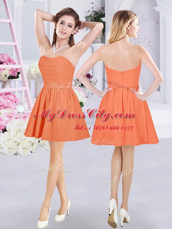 Customized Straps Sleeveless Zipper Bridesmaid Dresses Orange Chiffon