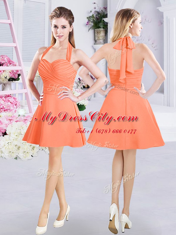 Customized Straps Sleeveless Zipper Bridesmaid Dresses Orange Chiffon