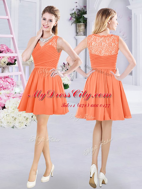 Customized Straps Sleeveless Zipper Bridesmaid Dresses Orange Chiffon