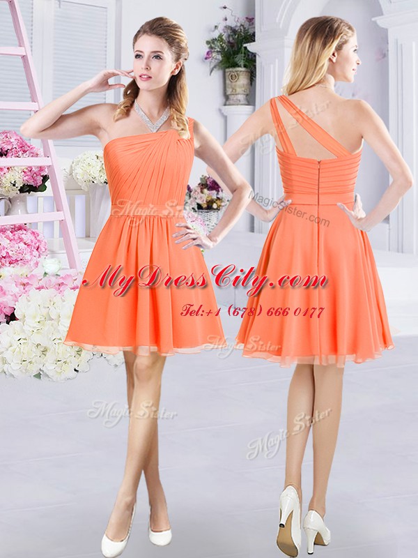 Customized Straps Sleeveless Zipper Bridesmaid Dresses Orange Chiffon