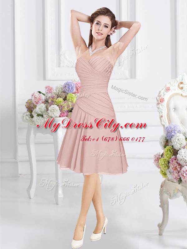 Attractive Pink Zipper Sweetheart Ruching Quinceanera Dama Dress Chiffon Sleeveless