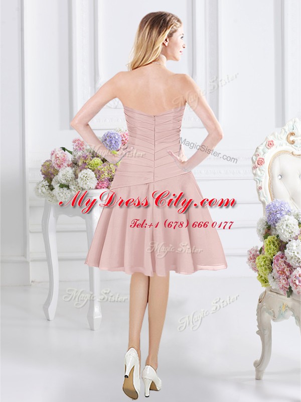 Attractive Pink Zipper Sweetheart Ruching Quinceanera Dama Dress Chiffon Sleeveless