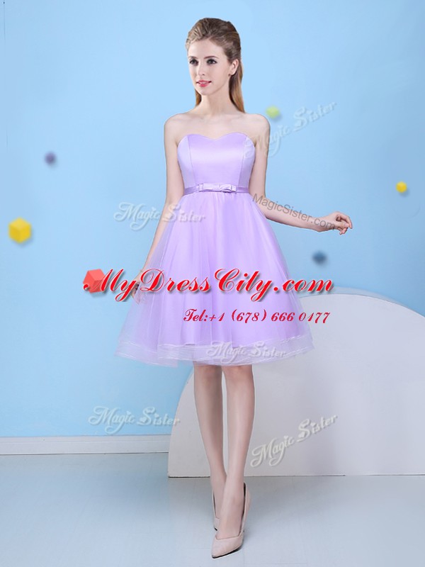 Lavender Sweetheart Neckline Bowknot Quinceanera Court of Honor Dress Sleeveless Lace Up