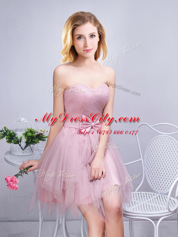 Modest Scoop Sleeveless Ruffles and Ruching and Bowknot and Hand Made Flower Lace Up Wedding Party Dress