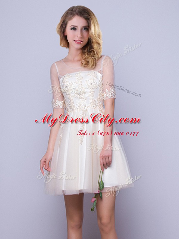 Scoop Tulle Half Sleeves Mini Length Vestidos de Damas and Appliques