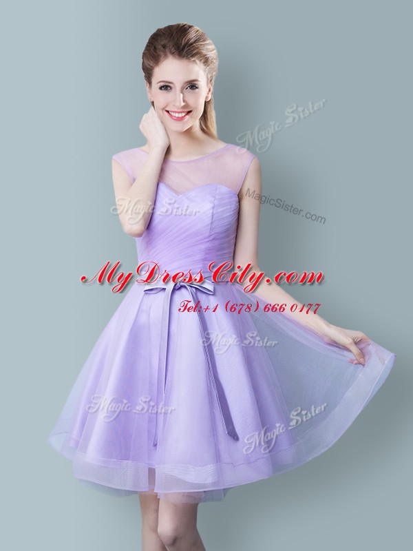 Discount Scoop Sleeveless Tulle Wedding Party Dress Ruching and Bowknot Zipper