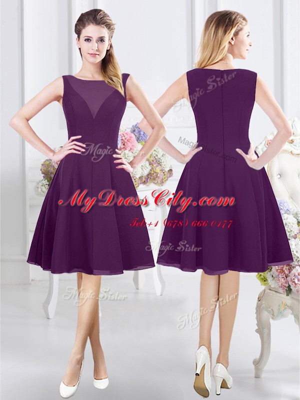 Custom Made Purple Cap Sleeves Knee Length Ruching Zipper Damas Dress