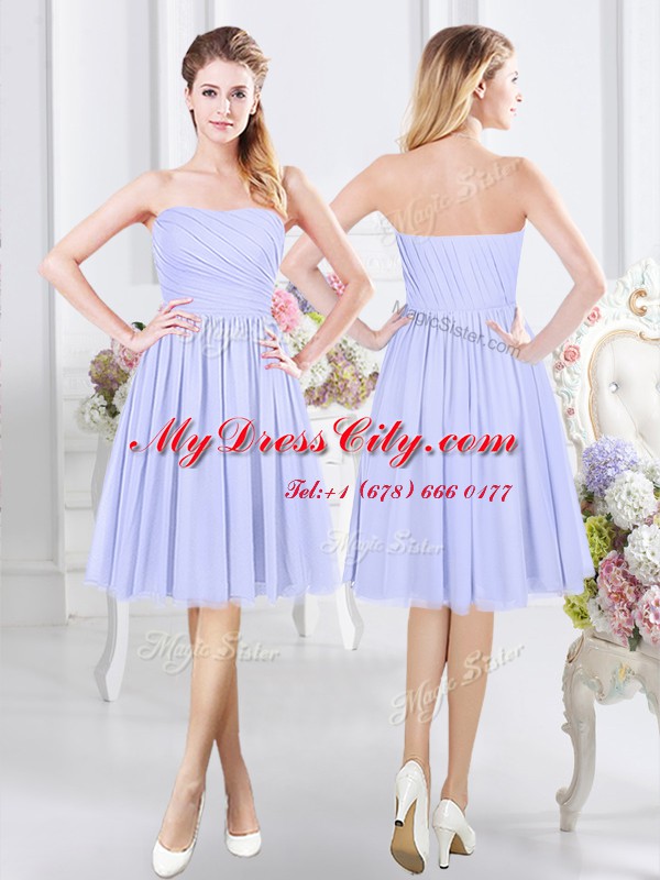 Lavender Bridesmaid Dress Prom and Party and Wedding Party and For with Ruching Scoop Short Sleeves Side Zipper