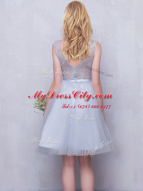 Scoop Grey Sleeveless Tulle Zipper Vestidos de Damas for Prom and Party and Wedding Party