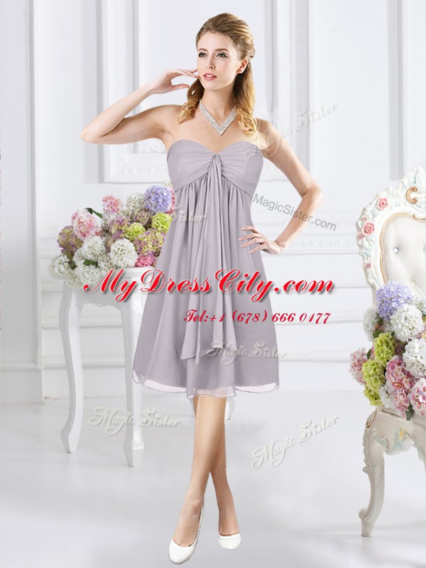 Top Selling Sweetheart Sleeveless Side Zipper Bridesmaid Gown Grey Chiffon