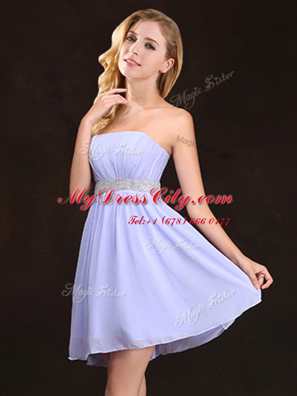 Sequins Empire Quinceanera Court Dresses Lavender Strapless Chiffon Sleeveless Zipper