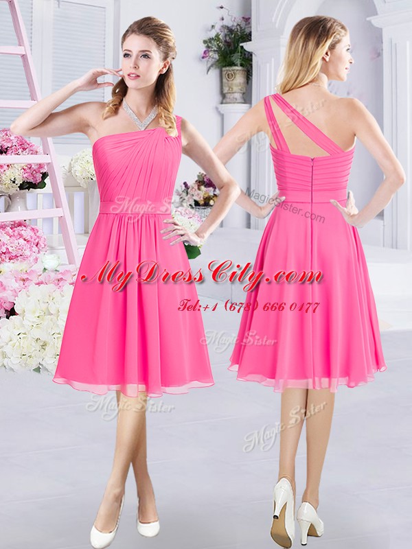 Enchanting One Shoulder Chiffon Sleeveless Knee Length Bridesmaid Dress and Ruching