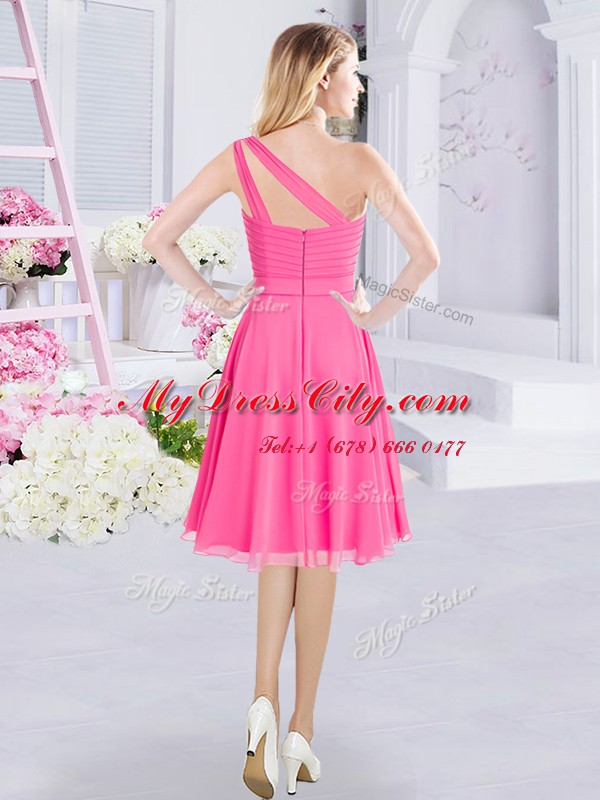 Enchanting One Shoulder Chiffon Sleeveless Knee Length Bridesmaid Dress and Ruching