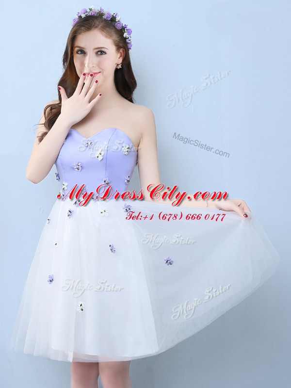 Fine A-line Bridesmaid Dress White Sweetheart Tulle Sleeveless Knee Length Lace Up