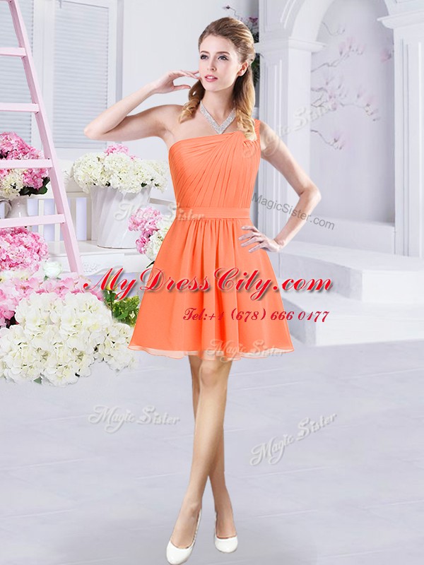 One Shoulder Sleeveless Zipper Mini Length Ruching Bridesmaids Dress