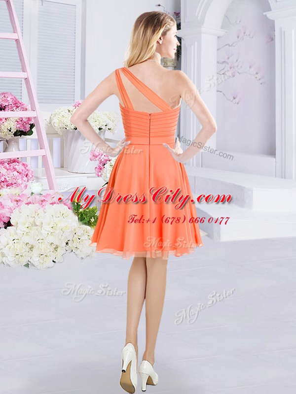 One Shoulder Sleeveless Zipper Mini Length Ruching Bridesmaids Dress