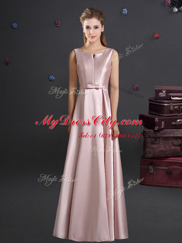 Square Pink Zipper Dama Dress Bowknot Sleeveless Floor Length