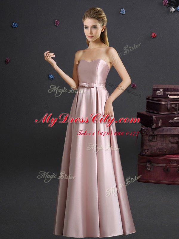 Square Pink Zipper Dama Dress Bowknot Sleeveless Floor Length