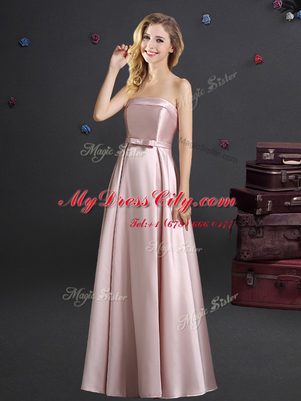 Square Pink Zipper Dama Dress Bowknot Sleeveless Floor Length