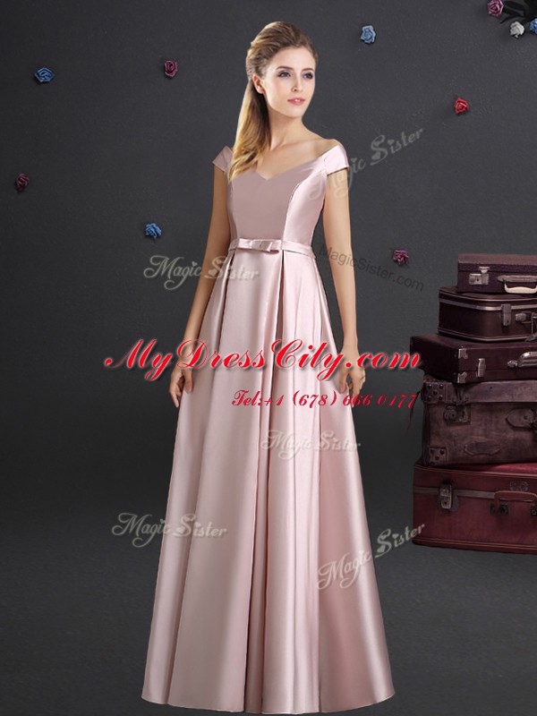 Square Pink Zipper Dama Dress Bowknot Sleeveless Floor Length