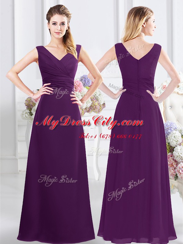 Graceful Purple Sleeveless Chiffon Zipper Bridesmaid Dress for Prom and Party and Wedding Party