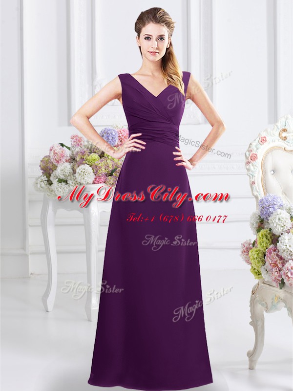 Graceful Purple Sleeveless Chiffon Zipper Bridesmaid Dress for Prom and Party and Wedding Party