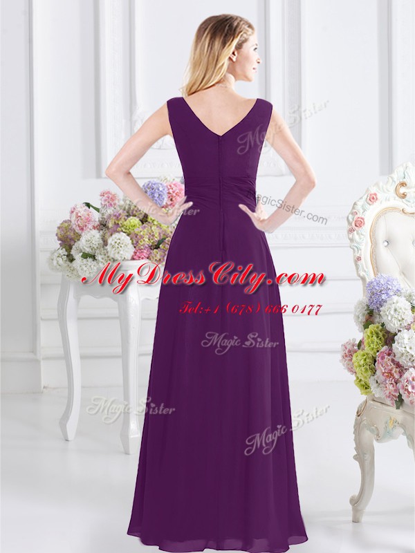 Graceful Purple Sleeveless Chiffon Zipper Bridesmaid Dress for Prom and Party and Wedding Party