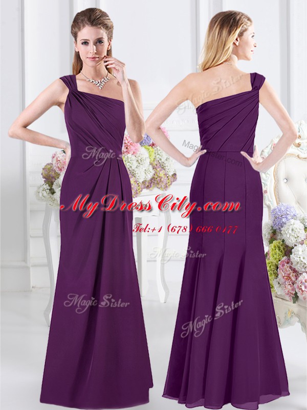 One Shoulder Sleeveless Side Zipper Bridesmaids Dress Purple Chiffon