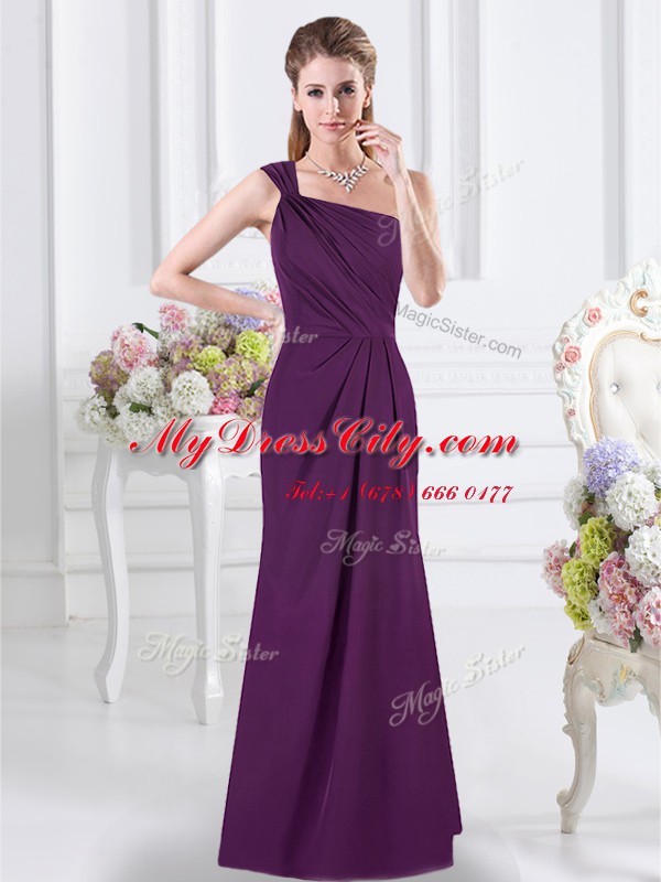 One Shoulder Sleeveless Side Zipper Bridesmaids Dress Purple Chiffon