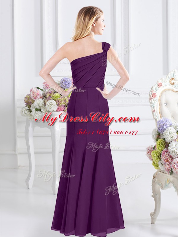 One Shoulder Sleeveless Side Zipper Bridesmaids Dress Purple Chiffon