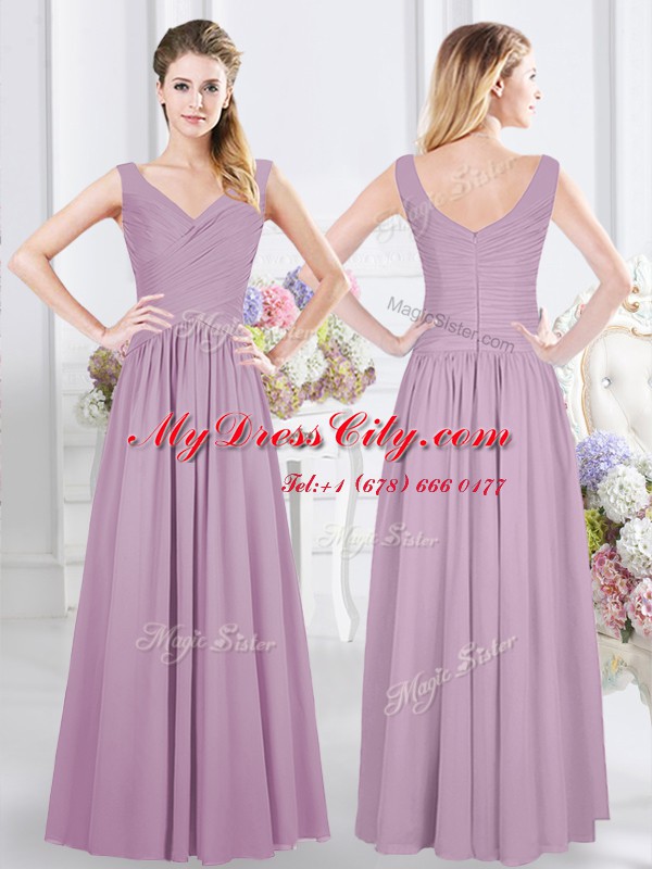 Adorable Lavender Quinceanera Dama Dress Prom and Party and Wedding Party and For with Beading and Ruching Sweetheart Cap Sleeves Zipper