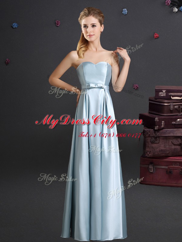 Flirting Floor Length Light Blue Quinceanera Court Dresses Square Sleeveless Zipper