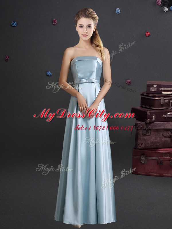 Flirting Floor Length Light Blue Quinceanera Court Dresses Square Sleeveless Zipper